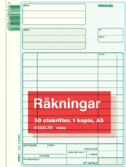 Räkning A5 med kopia, 2x50 blad, 5st