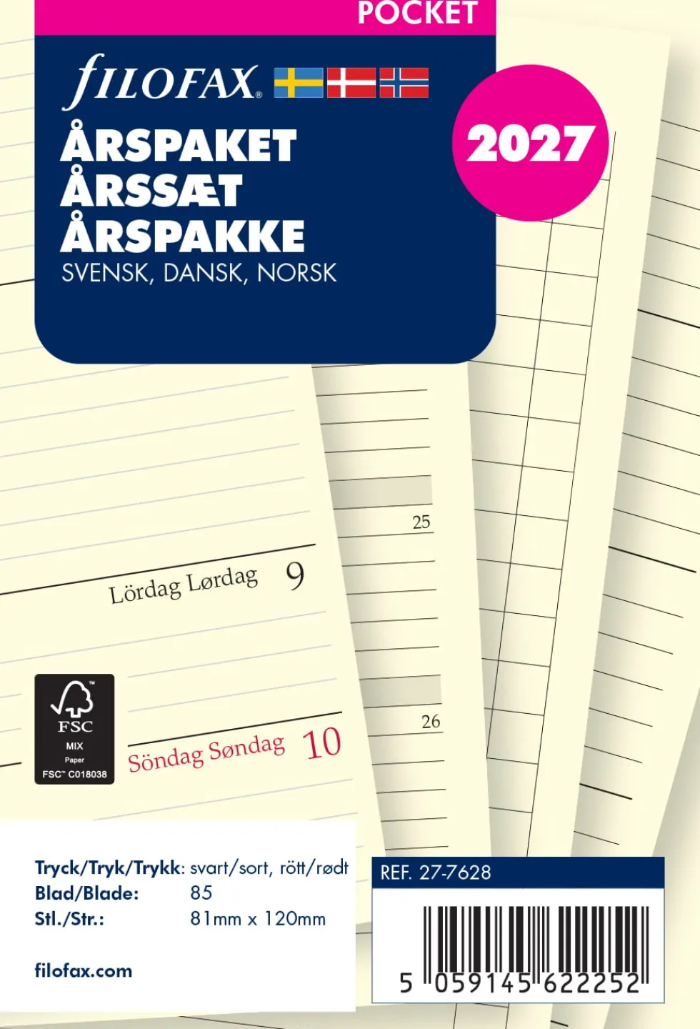Årspaket Pocket 2027 Vecka Per Uppslag Svensk/Dansk/Norsk