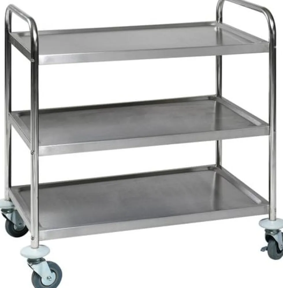 Rullbord, rostfri stål, 3 hyllplan