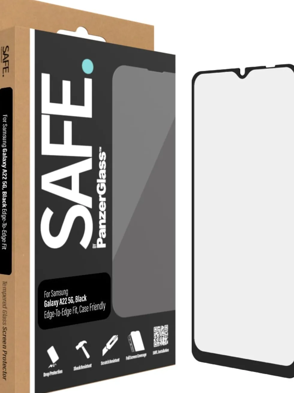 SAFE. Galaxy A22 5G Screen Protector Glass, Black