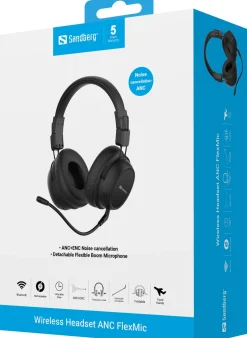 Sandberg Bluetooth Headset ANC FlexMic, Black