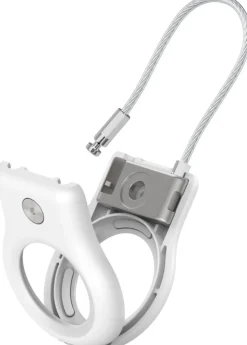 Secure Holder with Wire Cable for Airtag - White