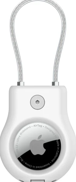 Secure Holder with Wire Cable for Airtag - White