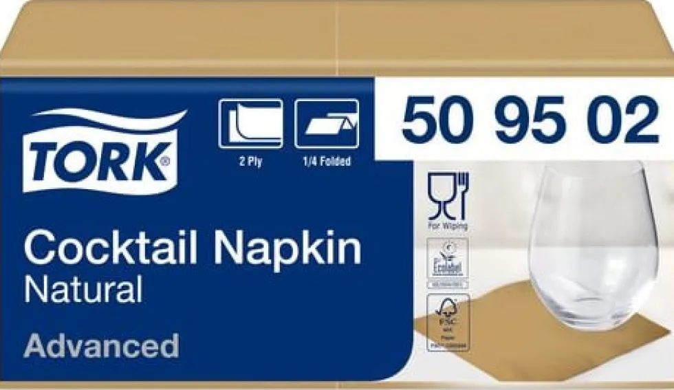 Servett TORK Cocktail 2-lag natur 200/fp