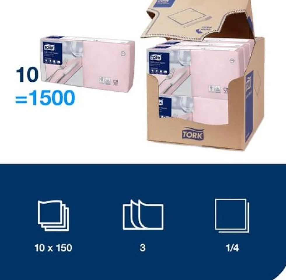 Servett TORK Lunch 3-lags ljrosa 150/fp