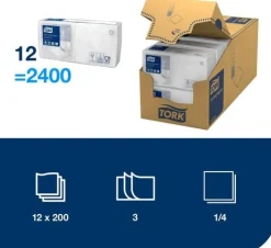 Servett TORK Vit 3-lgr, 24x24cm 200/fp