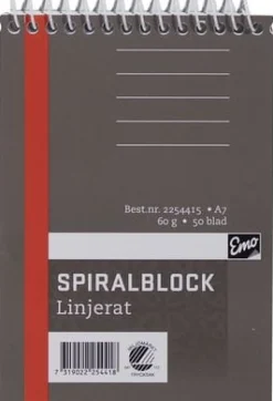 Spiralblock A7, linjerat, 60g, 10st