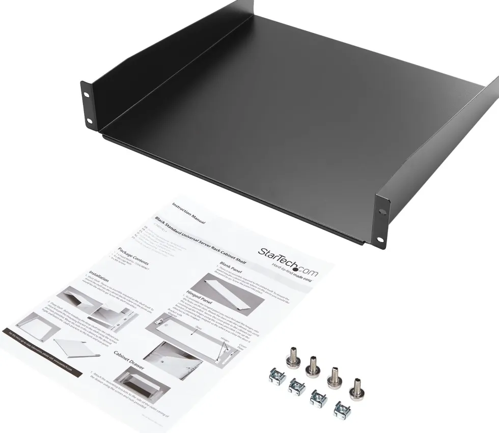 StarTech.com 2U Fixed Server Rack Mount Shelf, 16in Deep Steel