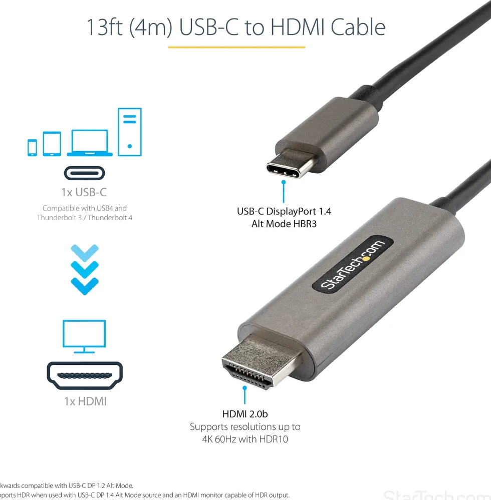 StarTech.com USB C till HDMI-kabel 4K 60 Hz på 4 m med HDR10