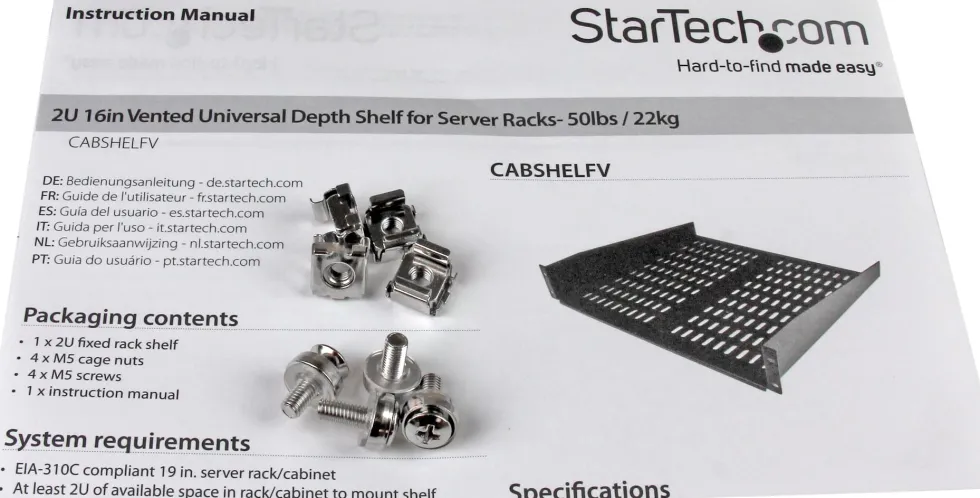 StarTech.com 2U serverrackhylla - Universell ventilerad