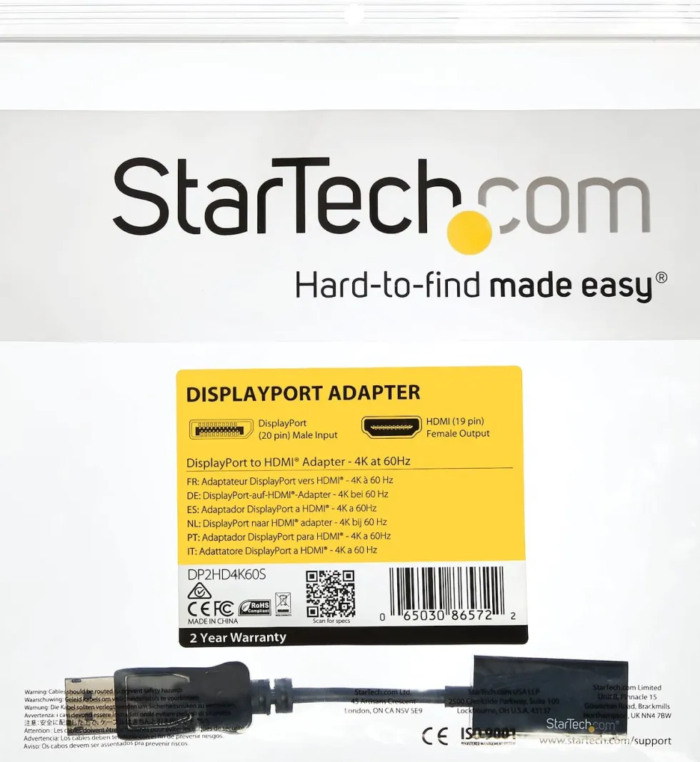 StarTech DisplayPort to HDMI Adapter - DP to HDMI - 4K 60Hz