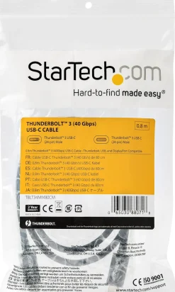 StarTech 2.6ft (80cm) Thunderbolt 3 Cable, 40Gbps, 100W PD,