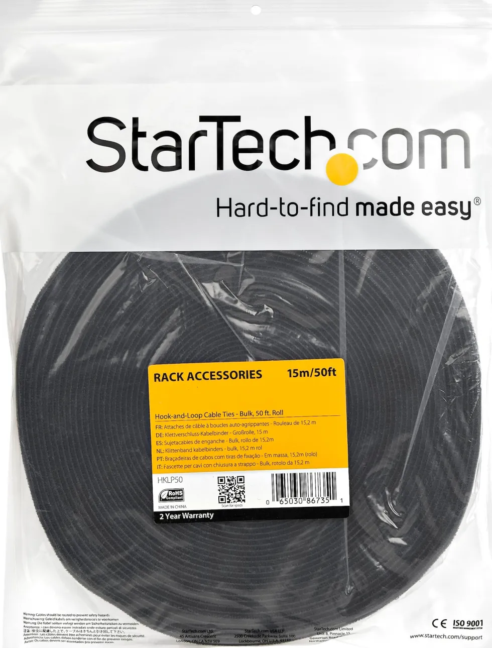 Startech 50ft. Hook and Loop Roll - Cut-to-Size Reusable Cable