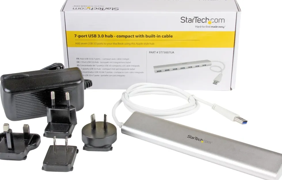 Startech Kompakt USB 3.0-hubb med 7 portar och inbyggd kabel