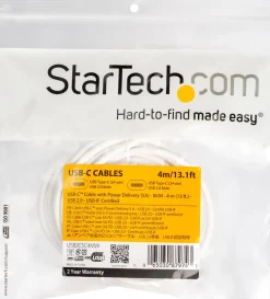 StarTech USB C to USB C Cable - 13 ft / 4m - 5A PD - M/M - White