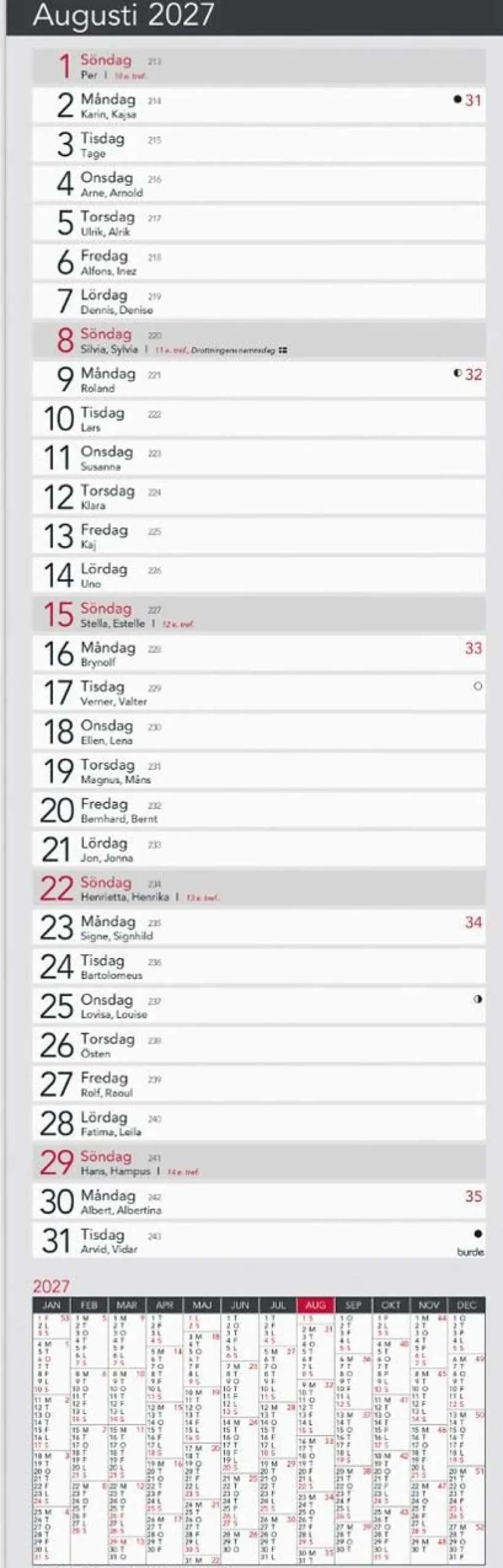 Stor Bordskalender Elegant 2027