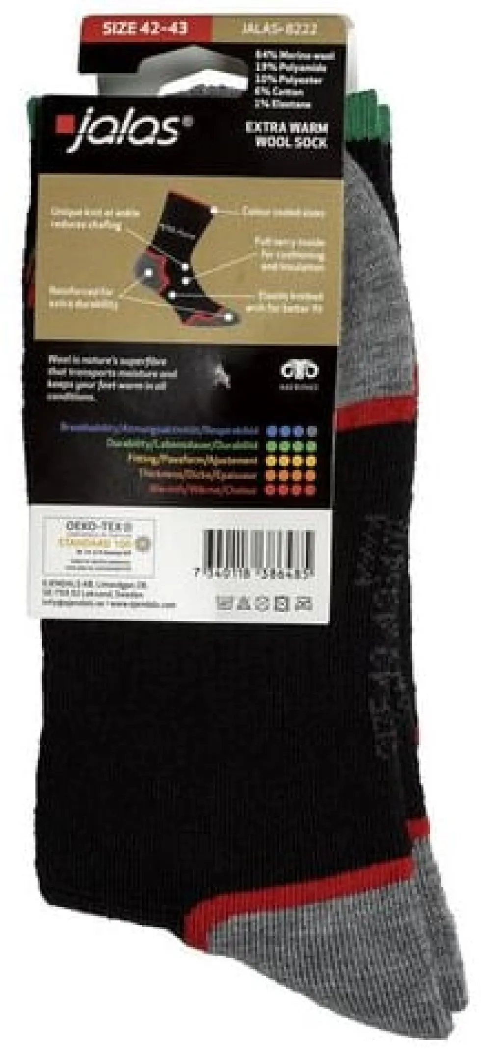 Strumpa merino JALAS 8222 sv/grå 46-47