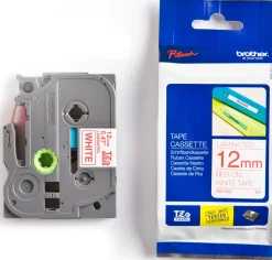 Tape BROTHER TZE232 12mm Röd på Vit