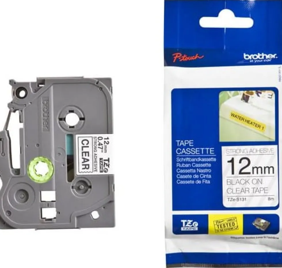 Tape BROTHER TZES131 12mm svart på klar