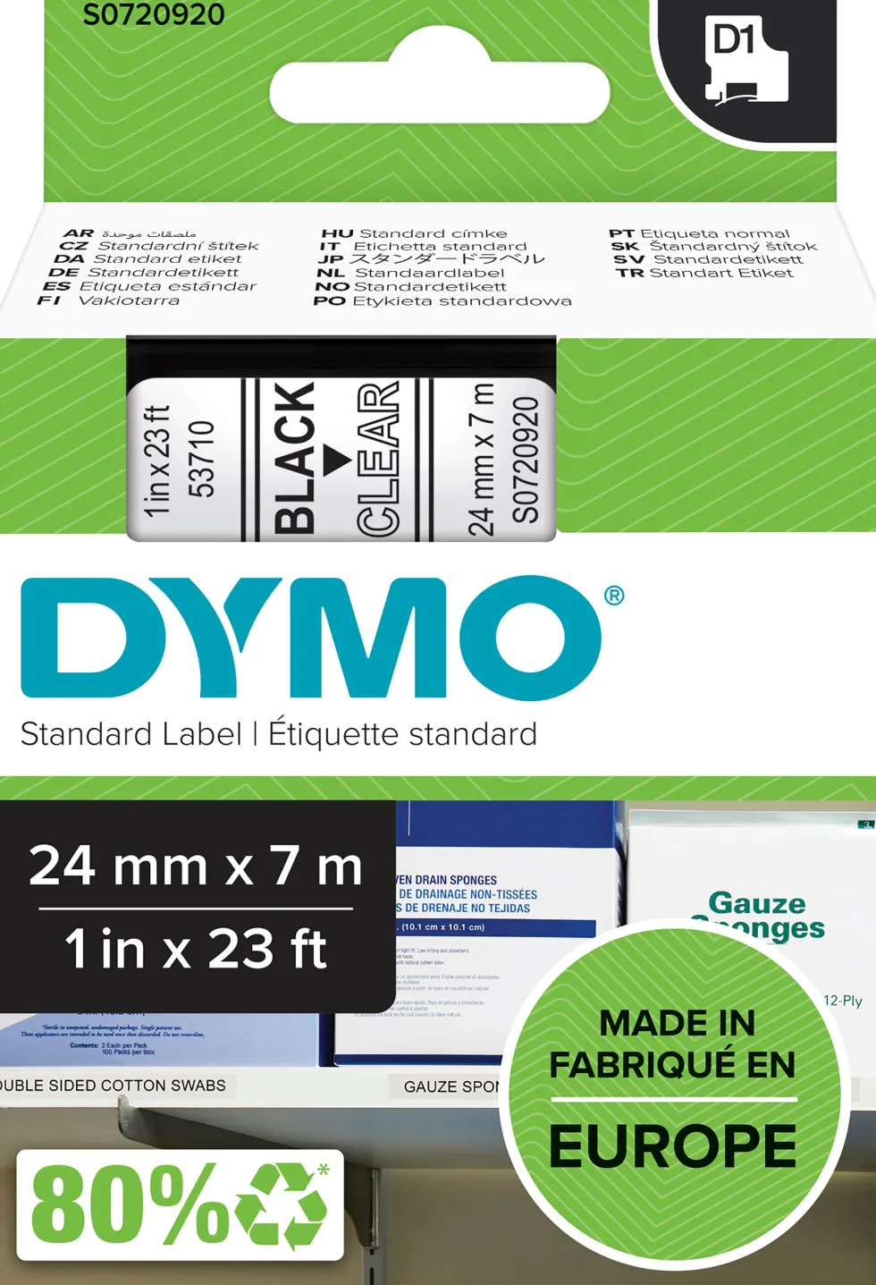 Tape DYMO D1 24mm svart på klar