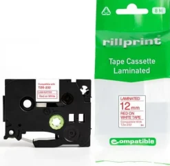 Tape 12mm TZe-232 röd på vit