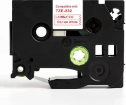 Tape 12mm TZe-232 röd på vit