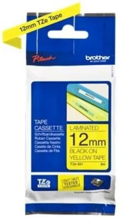 Tape 12mm TZe-631 svart på gul