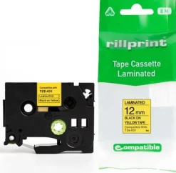 Tape 12mm TZe-631 svart på gul