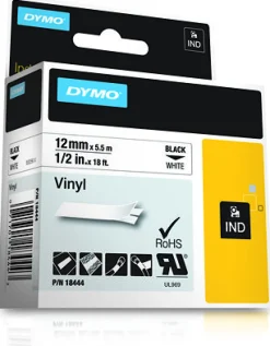Tape Rhino vinyl 12mm svart på vit