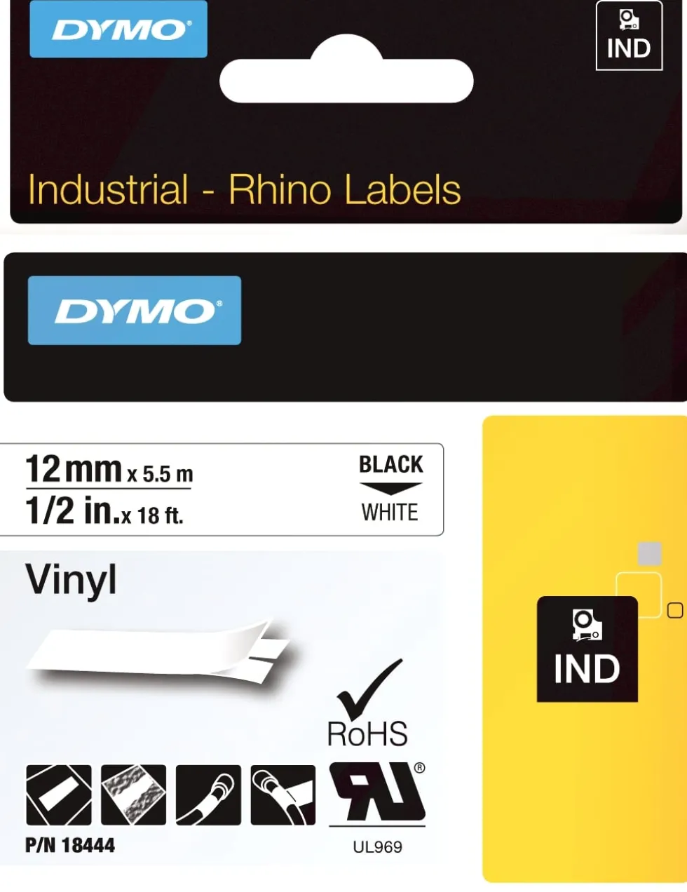 Tape Rhino vinyl 12mm svart på vit