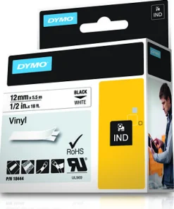 Tape Rhino vinyl 12mm svart på vit