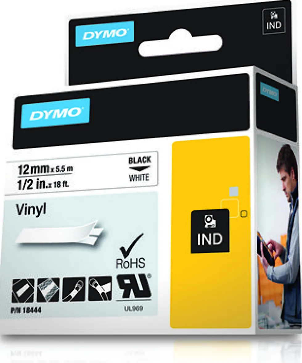 Tape Rhino vinyl 12mm svart på vit