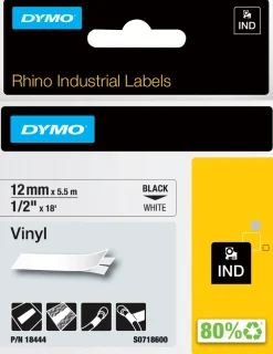 Tape Rhino vinyl 12mm svart på vit
