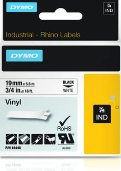 Tape Rhino vinyl 19mm svart på vit