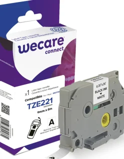 Tape WECARE 9mm TZe-221 svart på vit