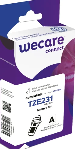 Tape WECARE 12mm TZe-231 svart på vit