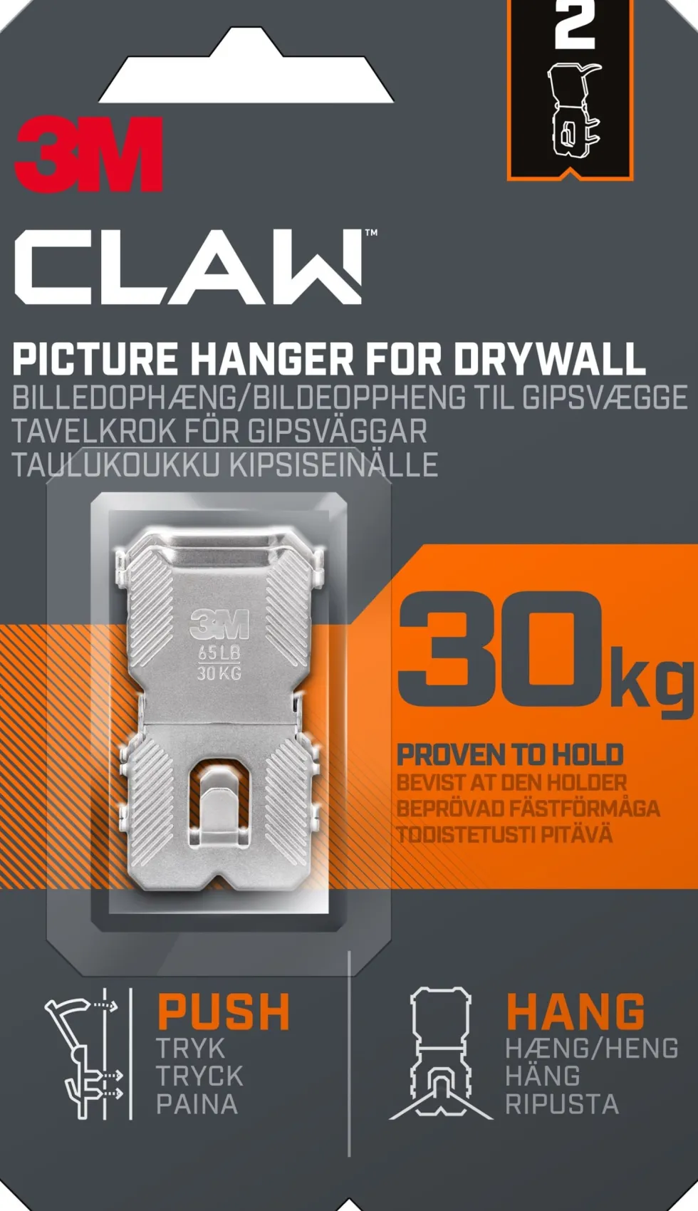 Tavelkrok för gipsvägg 30 kg 2 krokar