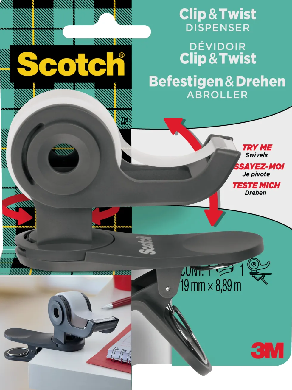 Tejphållare Scotch C19 grå inkl.tejprulle