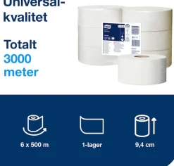 Toalettpapper TORK Jumbo Advanced T1, 1-lag, 500m, 6/fp