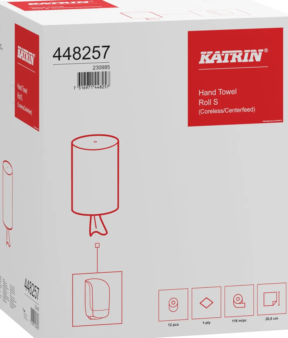 Torkrulle KATRIN Classic S1, centermatad, 1-lag, Ø13cm, 116m/rl, 12rl/FP