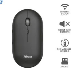 Trust Puck Wrl Rchrgable Mouse, Black