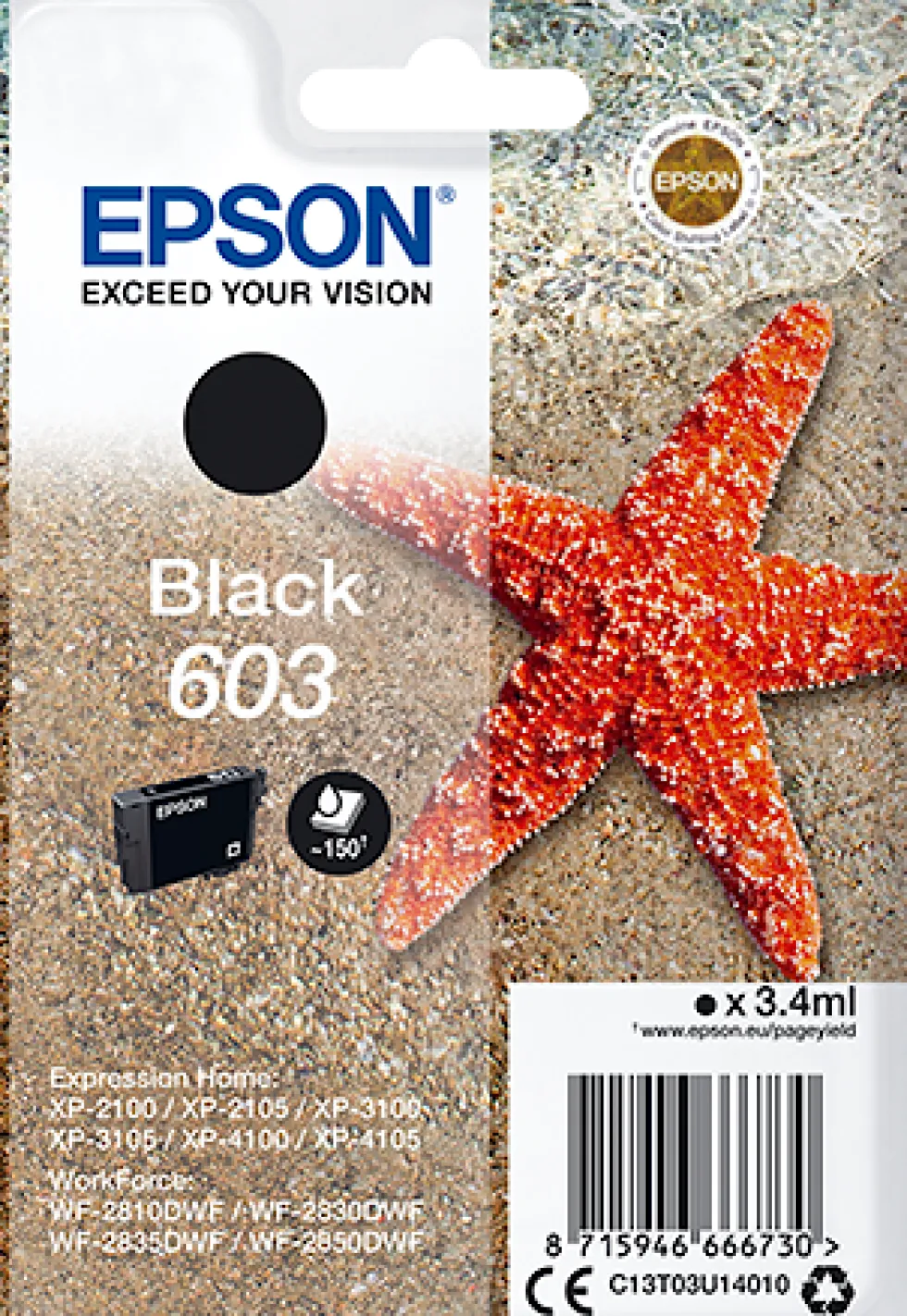 T03U Black 603 Ink Cartridge w/alarm