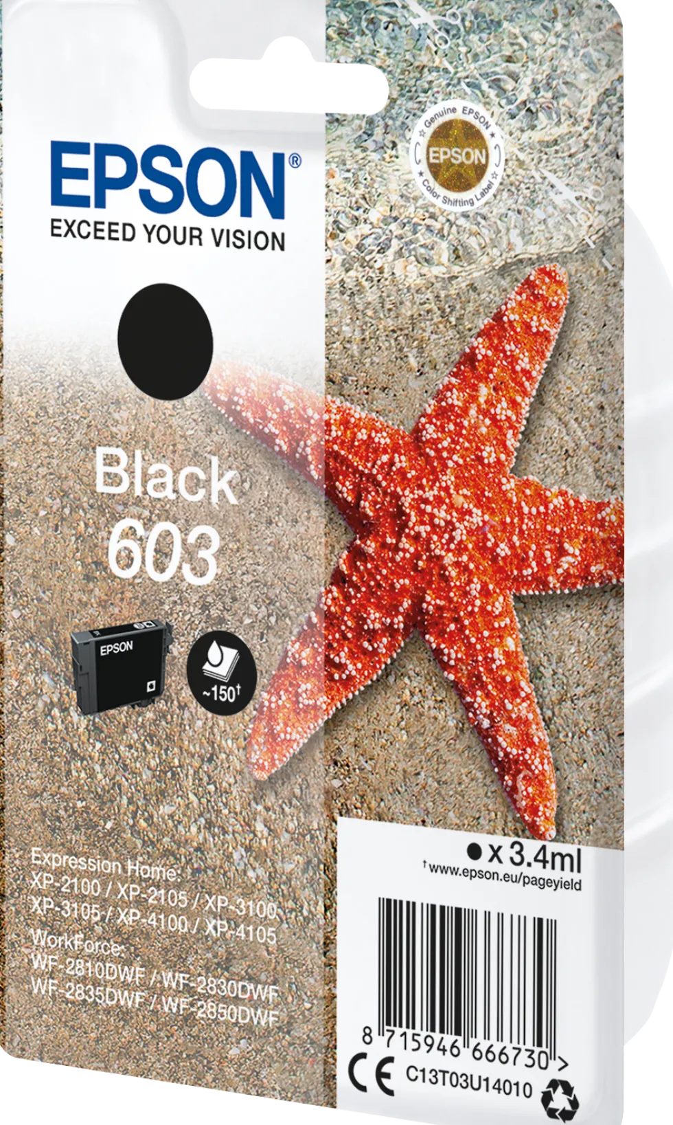 T03U Black 603 Ink Cartridge w/alarm