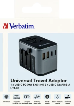 Universal travel adapter 1 X USB-C QC 3.0 2XUSB-C 2XUSB-A