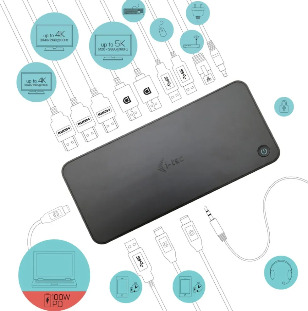 Univ triple dock 2xDP 3xHDMI 2xUSB-C 3xUSB-A GLAN 100W PD
