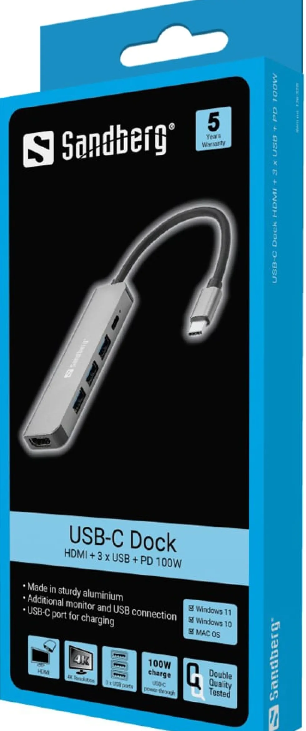 USB-C Dock HDMI+3xUSB+PD 100W, Alu