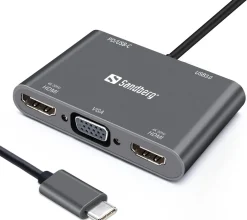 USB-C Dock 2xHDMI+1xVGA+USB+PD