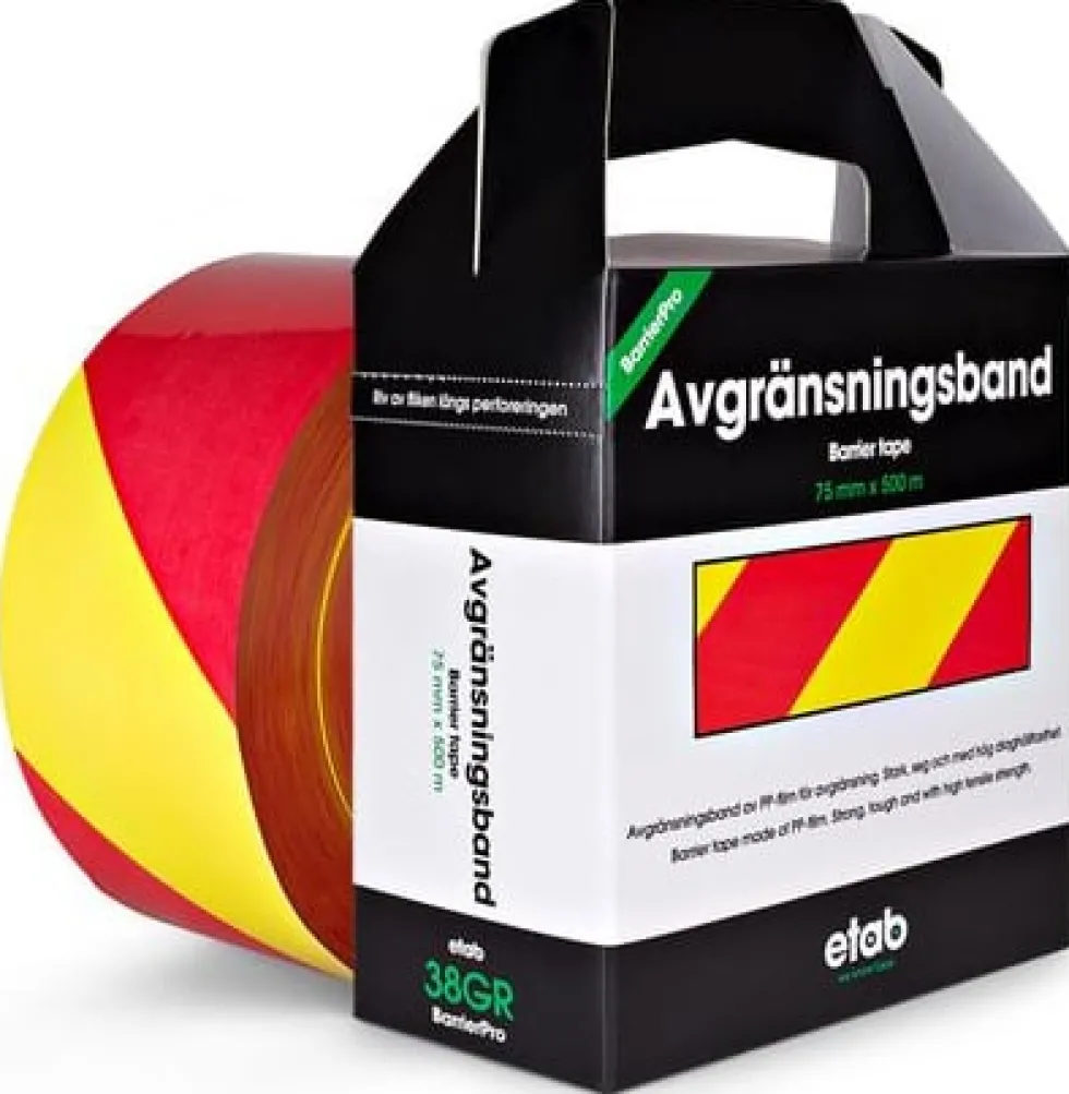 Varningsband 75mmx500m gul/röd