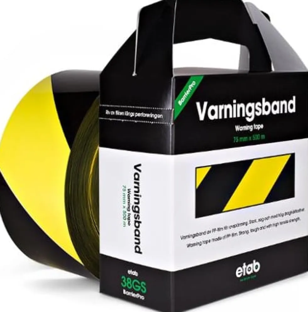 Varningsband 75mmx500m gul/svart