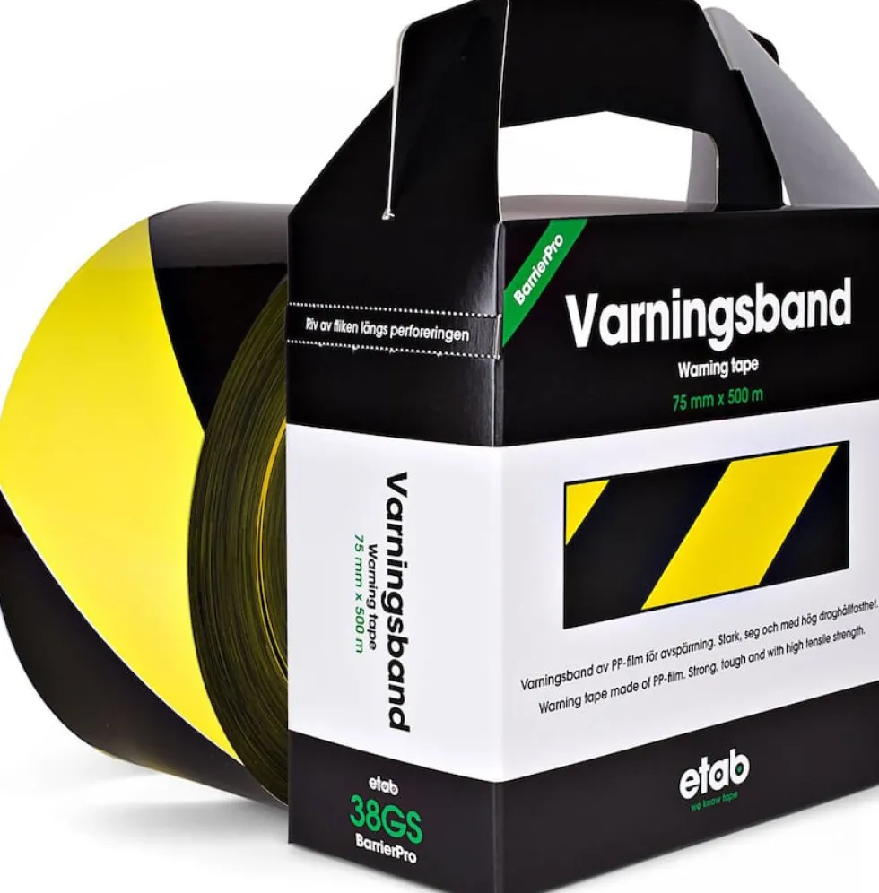 Varningsband 75mmx500m gul/svart